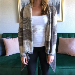 Vintage ii Sisters Wool Knit Beige & Brown Striped Open Cardigan